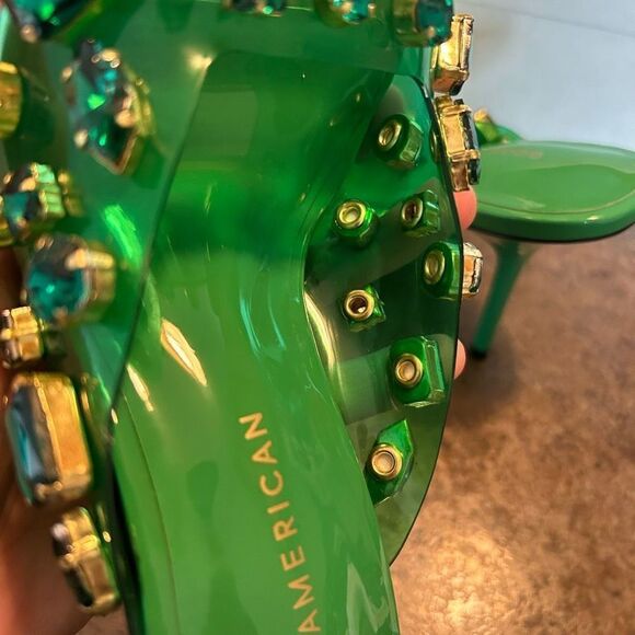 NWT Size 5 Good American Jeweled Emma Slip Heel Summer Green Diamonds - Picture 13 of 13